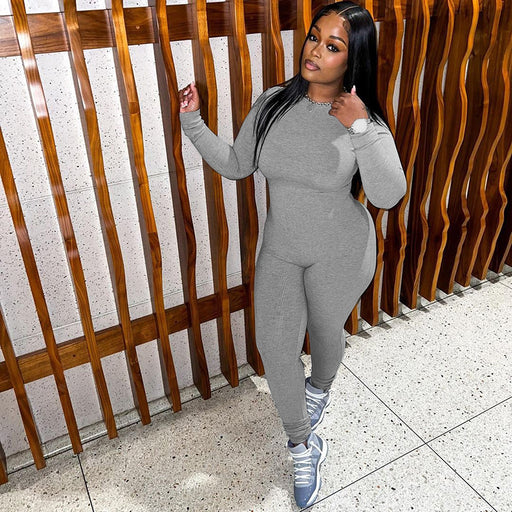 Color-Gray-Autumn Winter Women Clothing Solid Color High Waist Tight Sports Fitness Jumpsuit-Fancey Boutique