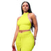 Color-Yellow-Summer Women Clothing Solid Color round Neck Cropped Backless Top Drawstring Mid Length Dress Set-Fancey Boutique