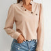 Color-Apricot-Women Fall Winter V neck Faux Button Bubble Long Sleeve Elegant Blouse Top-Fancey Boutique