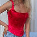 Color-Red-Women Clothing Solid Color Sexy Boning Corset Sling Square Collar Strap Backless Bra Vest Top-Fancey Boutique