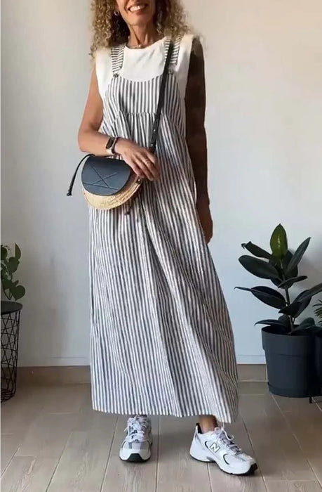 Summer Women Striped Overall Skirt-Gray-Fancey Boutique