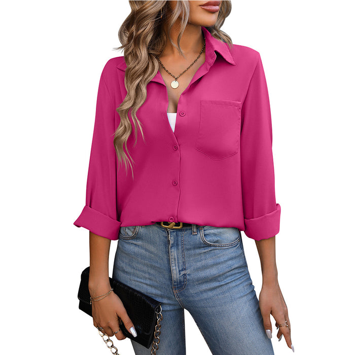 Color-Coral Red-Spring Summer Women Clothing Women Office Shirt Office Business Long-Sleeved Shirt-Fancey Boutique