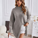 Color-Gray-Winter Solid Color Half Collar Pullover Sweater Mid Length Split Dress Women-Fancey Boutique