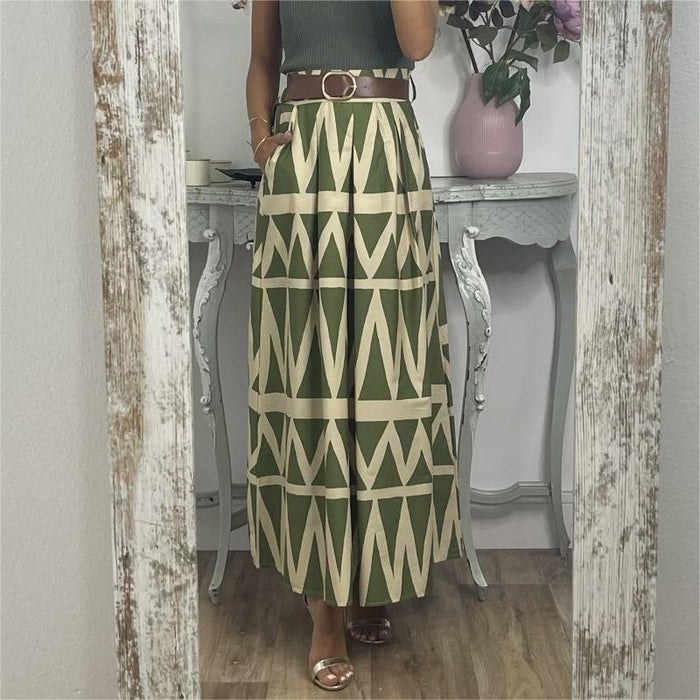 Women Printing A Swing Skirt No Belted Women-Green Wave-Fancey Boutique