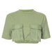 Women Clothing Summer Wear round Neck Short Sleeve Cargo Pocket Ultra Short T shirt Top-Green-Fancey Boutique