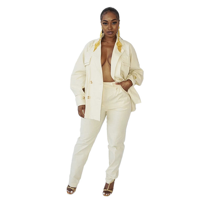 Color-Ivory-Solid Color Casual Women Suit-Fancey Boutique