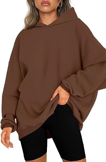 Color-Coffee-Women Clothing Hooded Pullover Oversized Loose Casual Brushed Hoody-Fancey Boutique