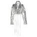Color-Silver-Fall Women Clothing Metallic Stand Collar Loose Short Thicken Cotton Clothes Coat-Fancey Boutique