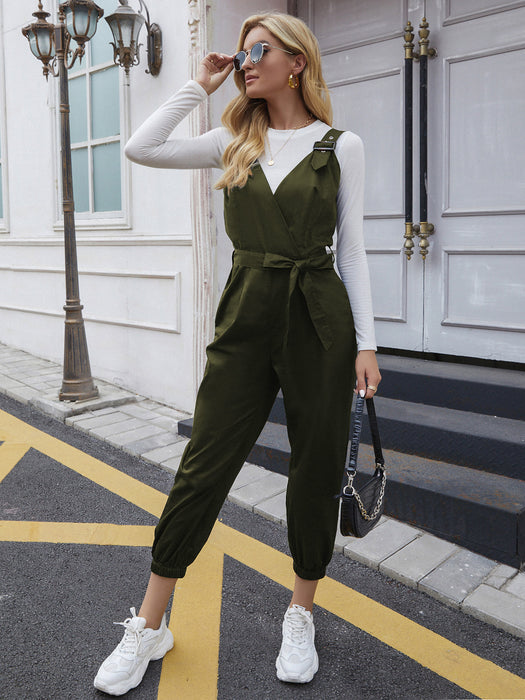 Color-Army Green-Women Waist Belt Jumpsuit Summer Adjustable Casual Simple Suspender Pants-Fancey Boutique