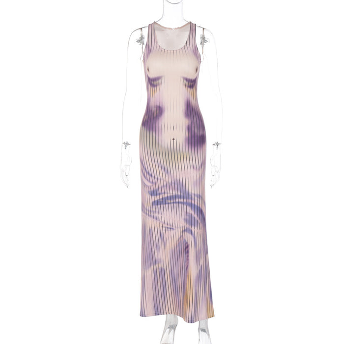 Color-Purple-Women Clothing Summer Sexy Print Slim Sleeveless Dress-Fancey Boutique