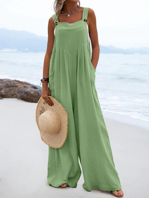 Color-Green-Women Clothing Summer Jumpsuit Ethnic Solid Color Wide Leg Jumpsuit-Fancey Boutique