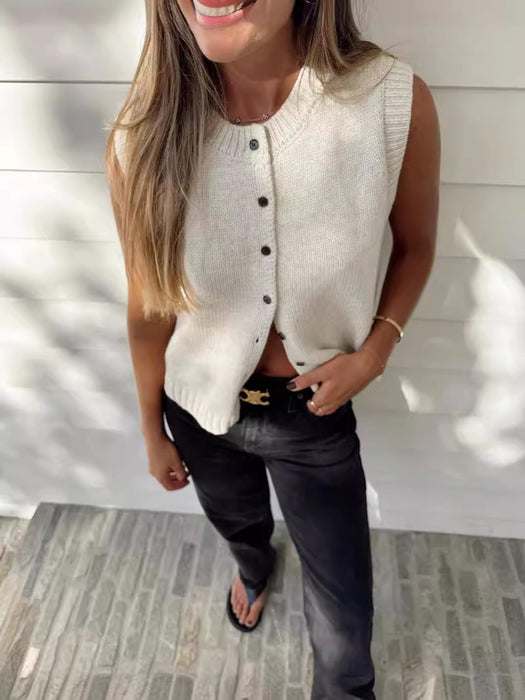 Knitted Vest Casual Maillard All Match Single Breasted Knitted Cardigan Top Women-Apricot-Fancey Boutique