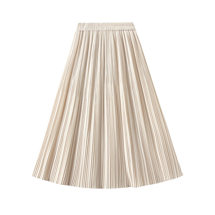 Color-Apricot-Summer High Waist Pleated Skirt Spring Summer Korean Drape Young Slimming Skirt Pink-Fancey Boutique