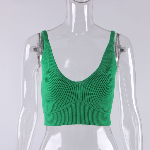 Color-Green-Sexy Casual off Shoulder Low Cut Slim Fit Knitted Solid Color Vest-Fancey Boutique