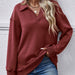 Color-Burgundy-Women Clothing Autumn Winter Winter Polo Collar Long Sleeve Loose Fitting Fleece Pullover Women-Fancey Boutique