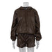 Color-Brown-Spring Hooded Leather Sweater Women Shorts Suit Street Trend Women Clothing Two Piece Set-Fancey Boutique