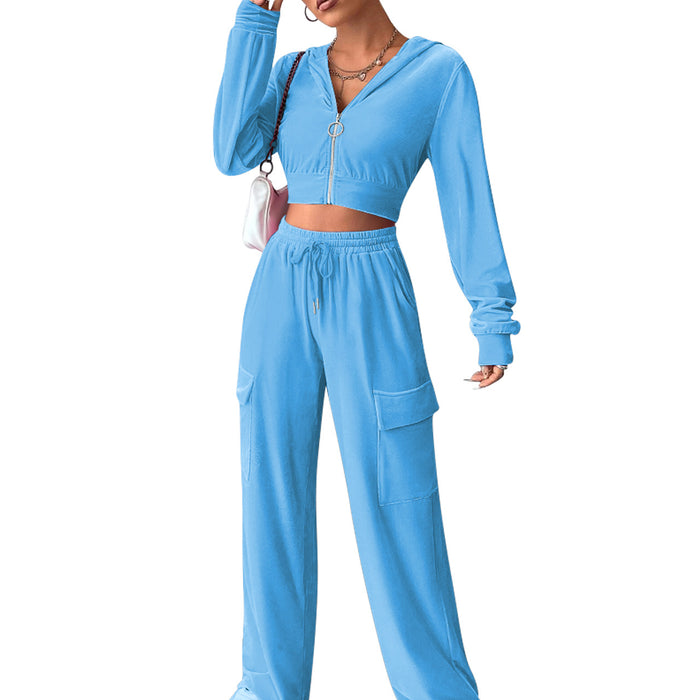 Women Clothing Solid Straight Hoodie Two Piece Set-skyblue-Fancey Boutique