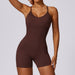 Color-Black Tea Brown-Hollow Out Cutout-out Beauty Back Seamless Yoga Jumpsuit Skinny Slimming Hip Lifting Fitness One Piece Sportswear for Women-Fancey Boutique