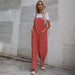 Color-Rosewood Color-Summer Trendy Cotton Linen Solid Color Sleeveless Sling Jumpsuit for Women-Fancey Boutique