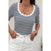 Summer Office Striped Short Sleeved T-shirt Women Wave round Neck Slim Pullover-Fancey Boutique