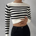 Autumn Winter Women Sweater Striped Short Inner Wear Outer Wear Knitwear Top Women-Fancey Boutique