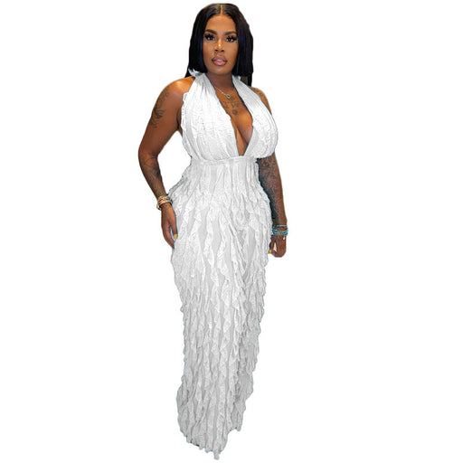 Color-White-Women Clothing Spring Summer Wave Pattern Sexy Bandeau High Waist Jumpsuit-Fancey Boutique