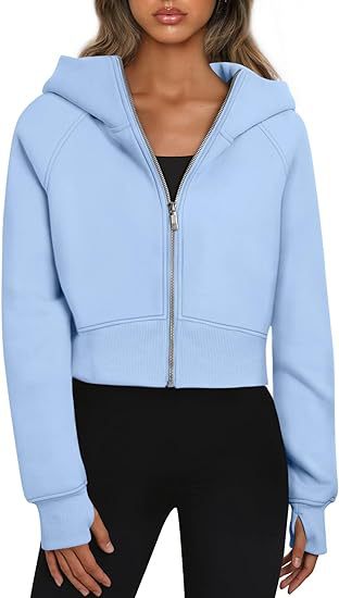 Color-Light Blue-Women Clothing Hooded Zipper Short Casual Velvet Long Sleeve Sweatshirt-Fancey Boutique