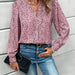 Color-Pink-Spring Summer V Neck Pullover Leopard Print Shirt Printed Long Sleeved Shirt Office Women Shirt-Fancey Boutique