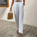 Solid Color Fastener Decoration Straight Casual Pants Office High Waist Wide Leg Trousers Women Pants-Fancey Boutique