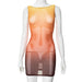 Summer Mesh Gradient Round Neck Printed Sleeveless Dress-Orange-Fancey Boutique