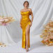 Color-Yellow-Evening Dress Cocktail Party Dress Bridesmaid Dress Long Pure off the Shoulder High Slit Dress-Fancey Boutique