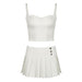 Solid Color Sexy Casual Two Piece Set Vest Camisole Button Pleated Skirt Outer Wear Street Sports Set-White-Fancey Boutique