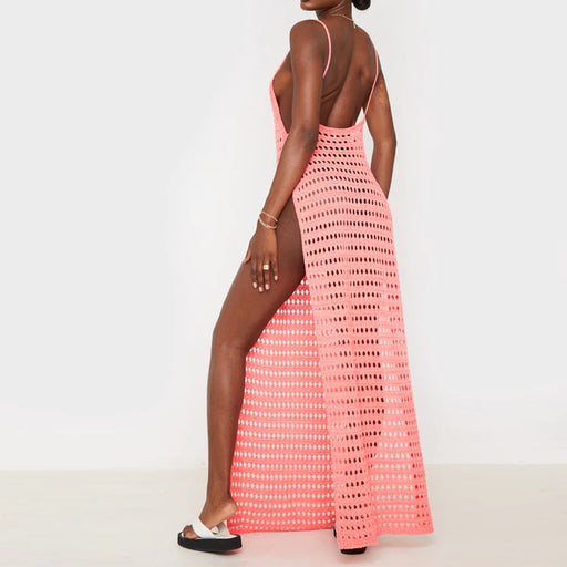 Women Dress Split Woolen Dress Sexy Spaghetti Straps Knitted Maxi Dress Vacation Dress-Fancey Boutique