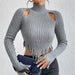 Knitted Sweaters Women Clothing Turtleneck Long Sleeve Distressed Sexy Cutout Short Cropped Exposed Design Sweater-Fancey Boutique