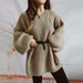 Color-Khaki Contains Belt-Autumn Winter Loose Solid Color off Neck Thickened with Belt Knitted Sweater Dress-Fancey Boutique