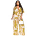 Women V Neck Pleated Popular Printed Casual Jumpsuit Women-Yellow Tie Dye-Fancey Boutique