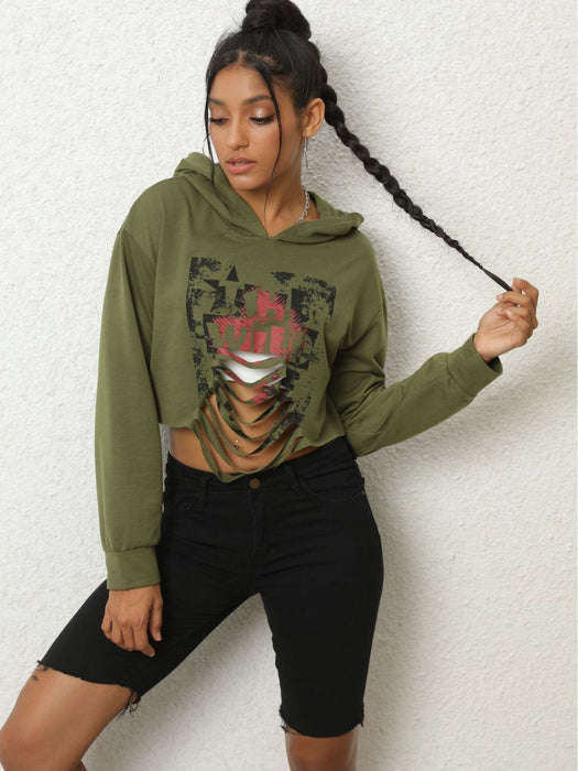 Color-Army Green-Winter Women Clothing Personalized Hip Hop Trendy Solid Color Printing Sweater Cropped Hollow Out Cutout Top for Women-Fancey Boutique