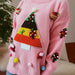 Color-Pink-Sweater Christmas Tree Jacquard Three Dimensional Decoration Sweaters Women Clothing Knitwear-Fancey Boutique