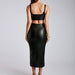 Color-Black-Summer Women Clothing Suspenders Faux Leather Vest Slim Fit Slit Skirt Set-Fancey Boutique