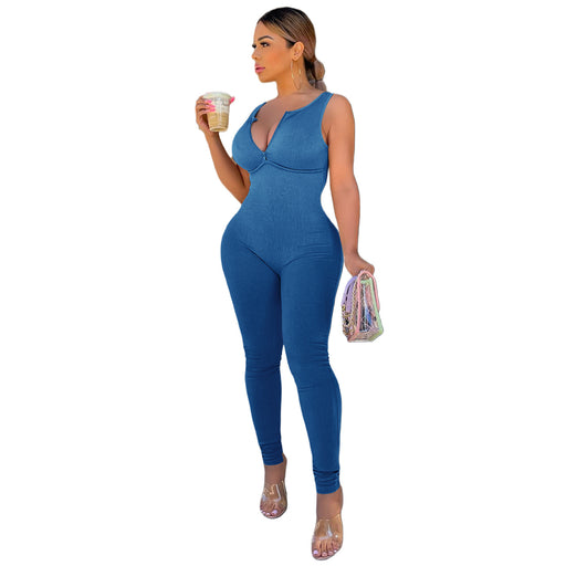 Color-Blue-Women Clothing Arrival Spring Summer Vest Thread Casual Office Jumpsuit-Fancey Boutique