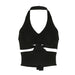 Women Clothing Sexy V neck Hollow Out Cutout out Bare Back Halterneck Vest Nightclub Sexy Slimming Ruffle Top-Black-Fancey Boutique