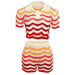 Color-Red-Summer Women Collection Polo Collar Wave Pattern Color Matching Knitted Tight Shorts sets-Fancey Boutique