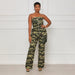 Color-Army Green-Women Sexy Nightclub Off Shoulder Tube Top Elastic Waist Zipper Camouflage Jumpsuit-Fancey Boutique
