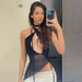 Color-Summer Women Lace Up Halter Sexy Backless See Through Mesh Base Small Vest Women-Fancey Boutique