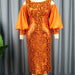 Color-Orange-Autumn Hollow Out Cutout Lantern Sleeve Dress Cocktail Cocktail High Waist Slimming Sequin Dress-Fancey Boutique