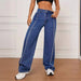 Spring Summer Women Straight Wide Leg Jeans Frayed Stitching All Match Slimming-Fancey Boutique