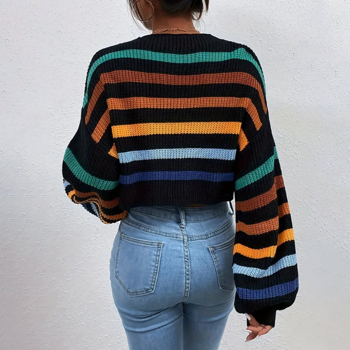 Autumn Winter Women Sweater Pullover round Neck Classic Striped Sweater Loose Casual Top Women-Fancey Boutique