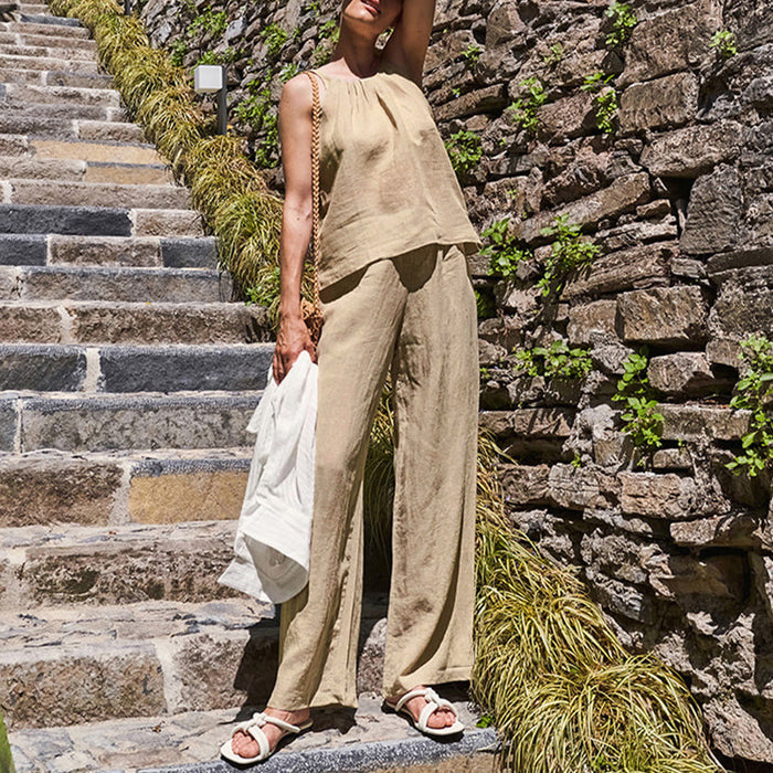 Summer Halterneck Vest French Pure Linen Office All Matching Sleeveless Off Shoulder Top Women-Fancey Boutique