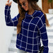 Color-Purplish blue-Winter Plaid Sweater Pullover Turtleneck Pullover Plaid Knitwear for Women-Fancey Boutique