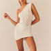 Sleeveless One Shoulder Sexy Knitted Dress Hollowed Out Mini Sheath Summer Skinny Short Dress-Fancey Boutique